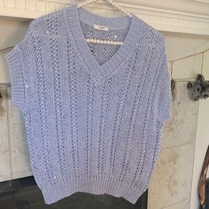 Peserico Made in Italy Perewinkle Knit Vest Subtle Sequins 100% Cotton Size 42
